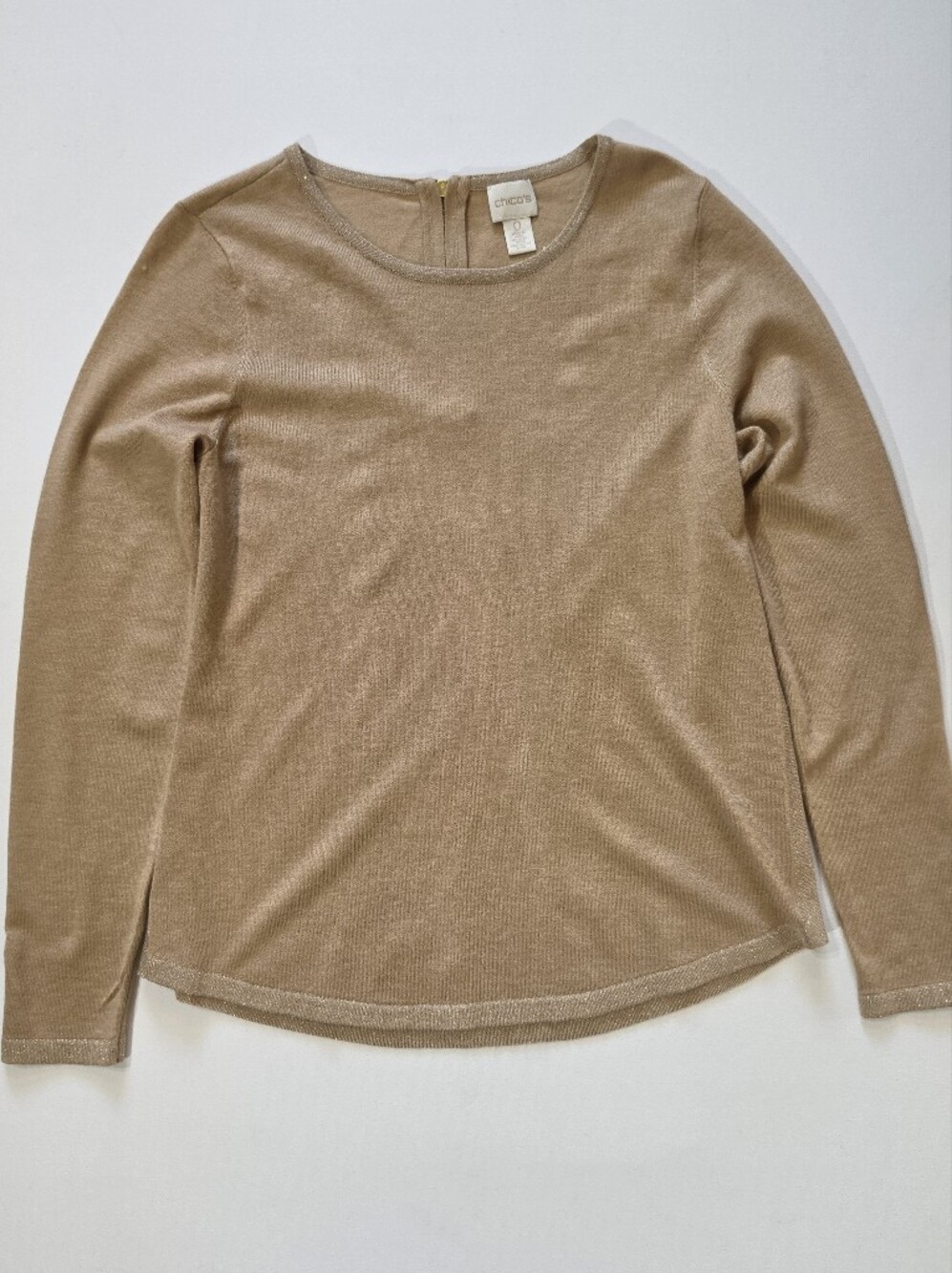 Chicos Pullover Sweater Size 0 Beige Metallic Shimmer Quiet Luxury Cozy Chic‎